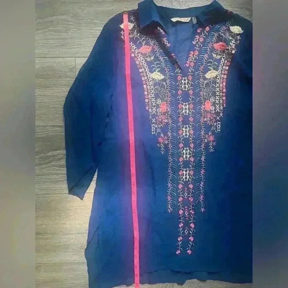 Soft Surroundings Sheer Blue Floral Embroidered Tunic Size S - Picture 7 of 7
